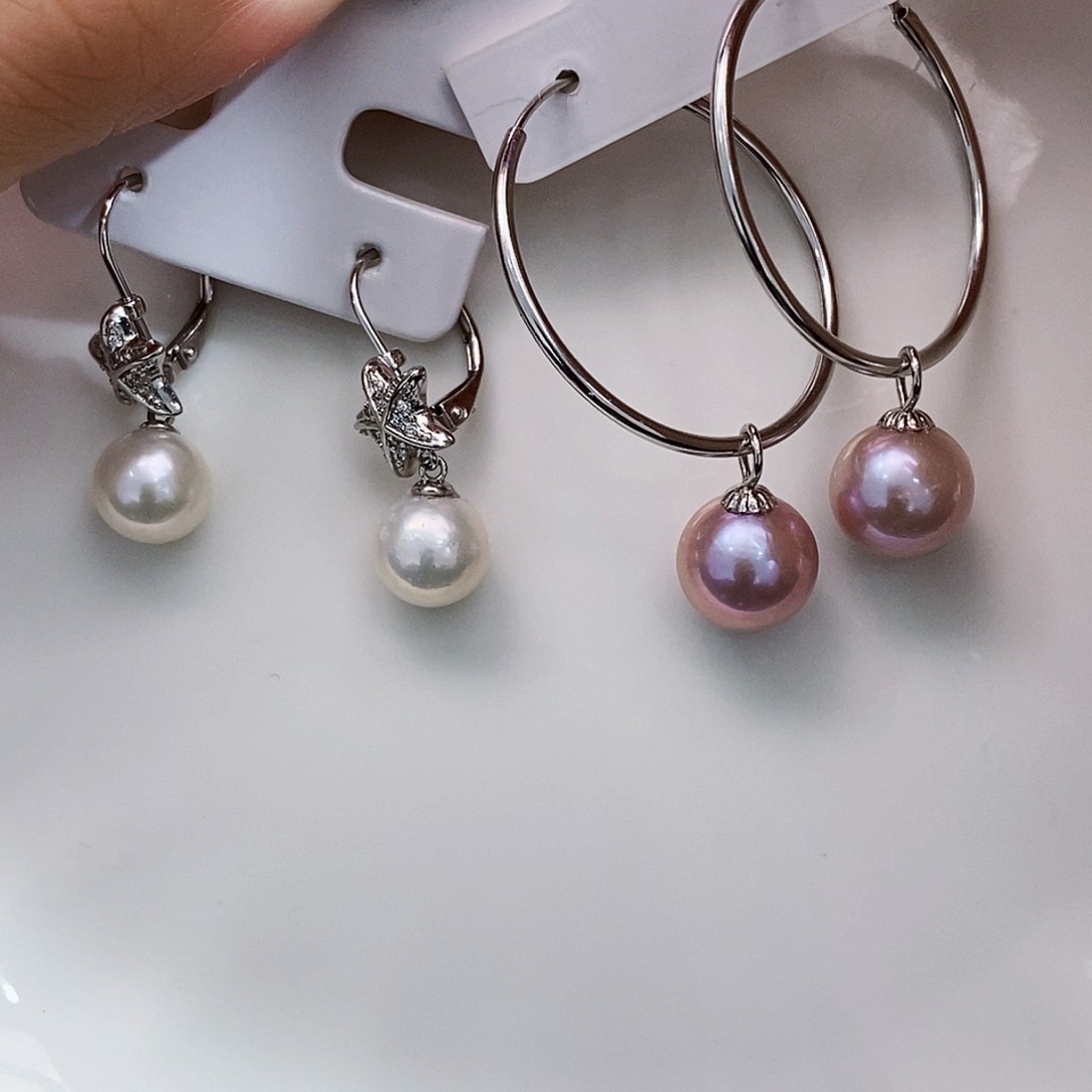 银S925镶嵌特价耳饰套装淡水珍珠小***噜