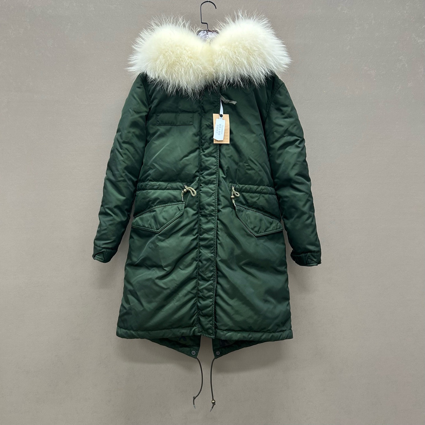 99新 Mr&Mrs/先生 小姐 军绿白色毛领棉服外套 XXS码 ys000782