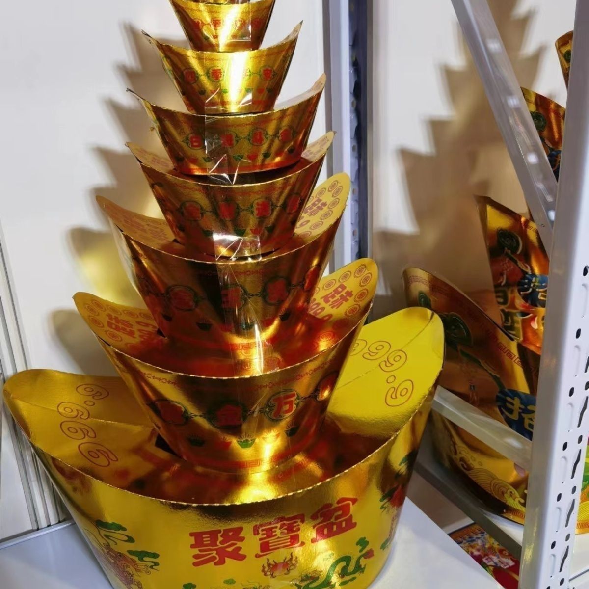 八层聚宝盆烫金摇钱树招财纸房子祭祀用品