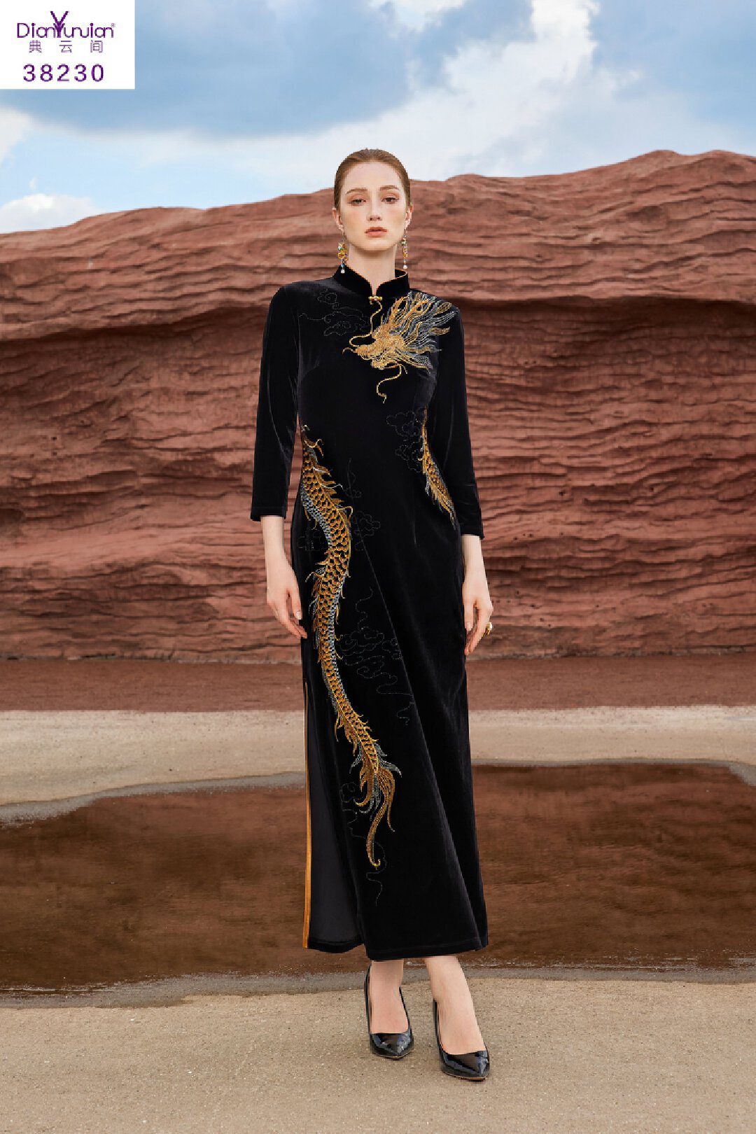 38230旗袍改良礼服长裙子秋装新款气质