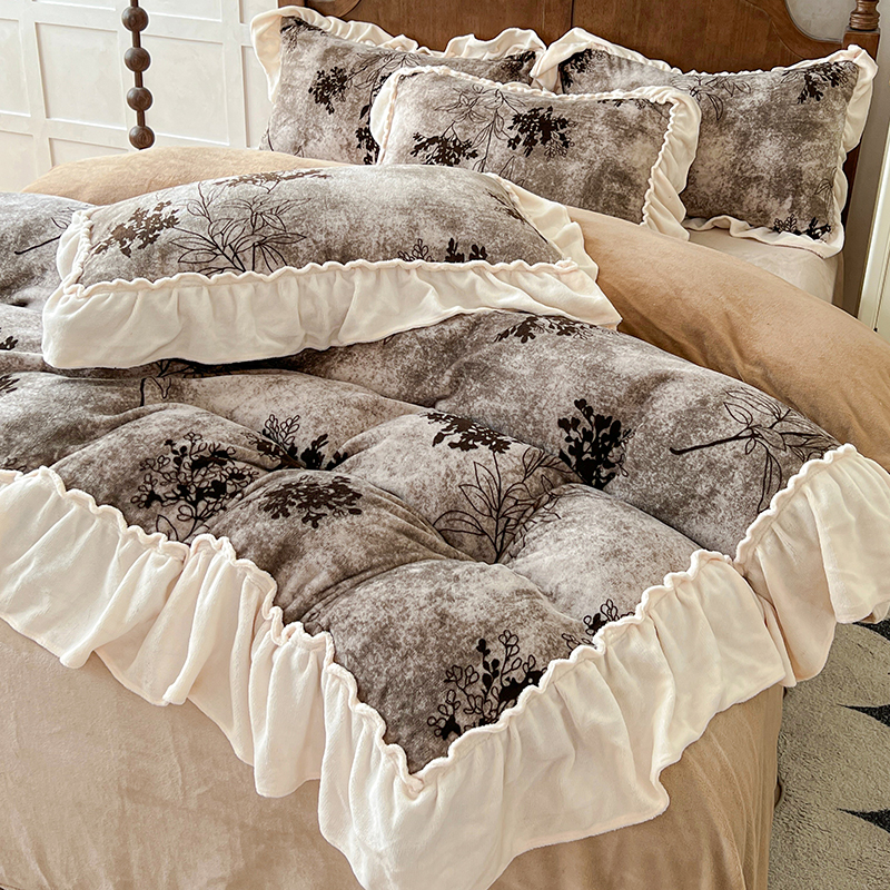 法式浪漫优雅高克重加厚过冬双面牛奶绒高级感加大四件套-繁花漾