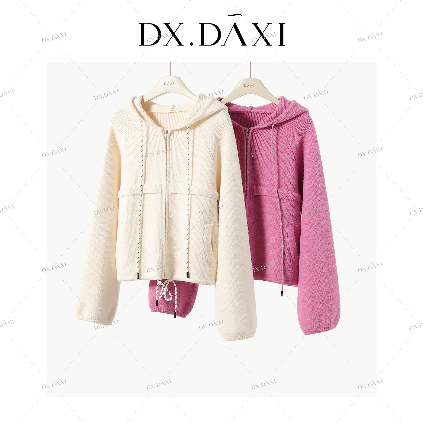 DX.DAXI【温暖底牌】冬季厚款连帽带抽绳宽松毛衣外套