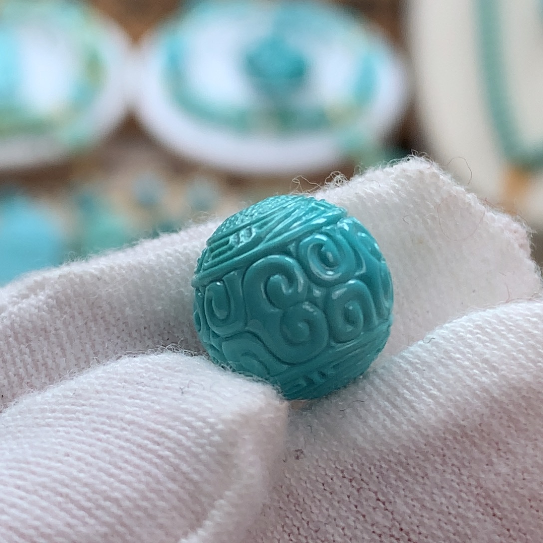 绿松石未镶嵌原矿绿松石回纹圆珠