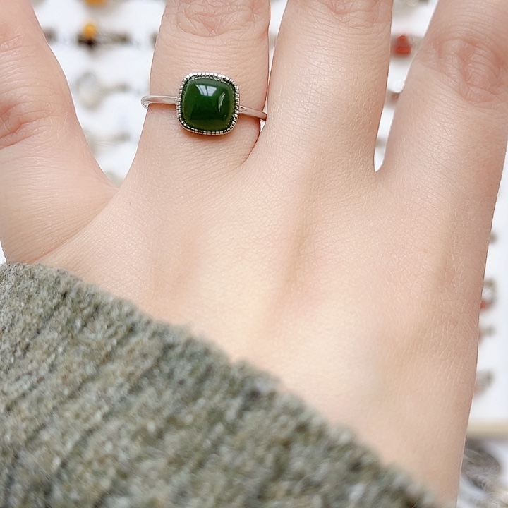 和田玉戒指银S925镶嵌天然