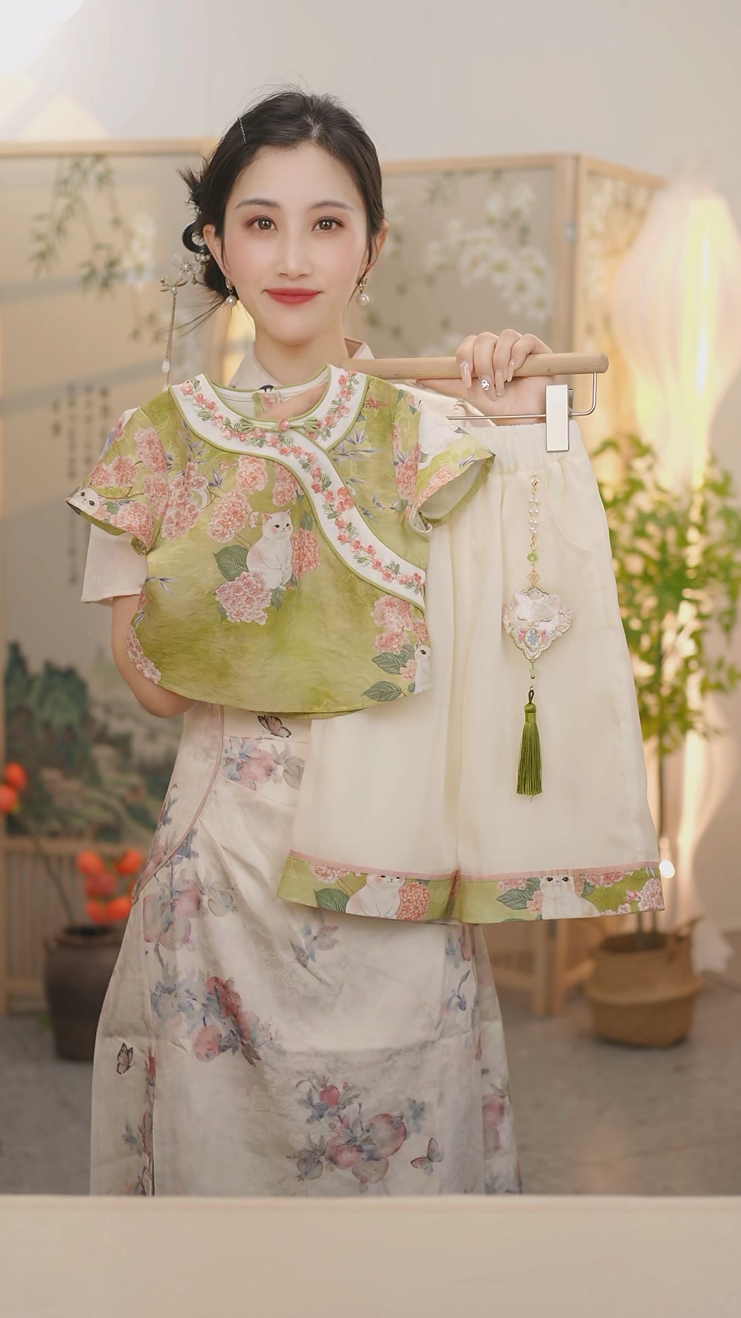 部分现货【元宝】SC166女童夏季新中式国风上衣九分裤子两件套套装