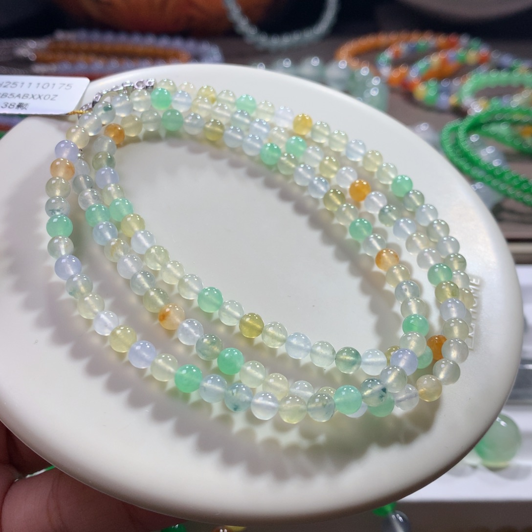 翡翠未镶嵌手链高冰暖色系幻彩多宝项链 卡4.5