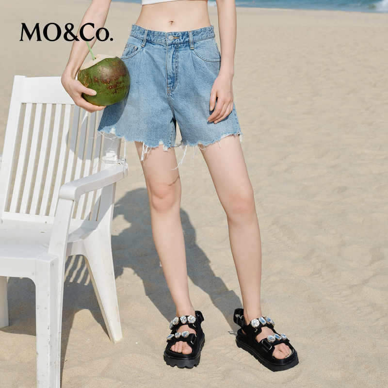 【诗语专属】【欧若风】MOCO夏季复古蓝牛做旧高腰牛仔短裤MBC2SOTT35