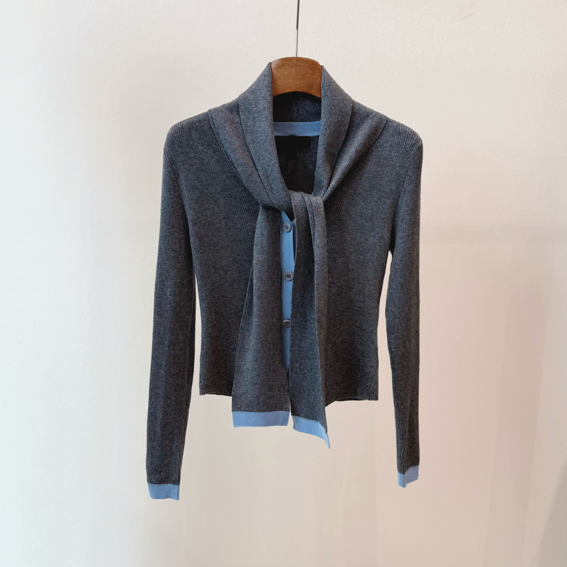 秋季上新时尚设计师高级感女撞色长袖针织衫b378