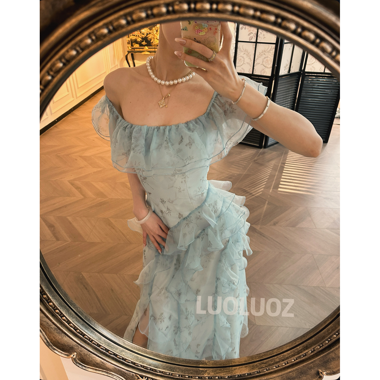 【现货】LUOLUOZ【风传花信】气质仙气飘飘绝美不规则长款连衣裙JF764