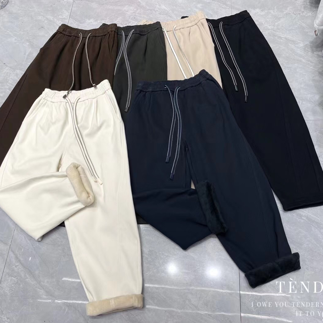 2601秋冬加厚高腰宽松抽绳磨毛纯色弯刀显瘦休闲女裤