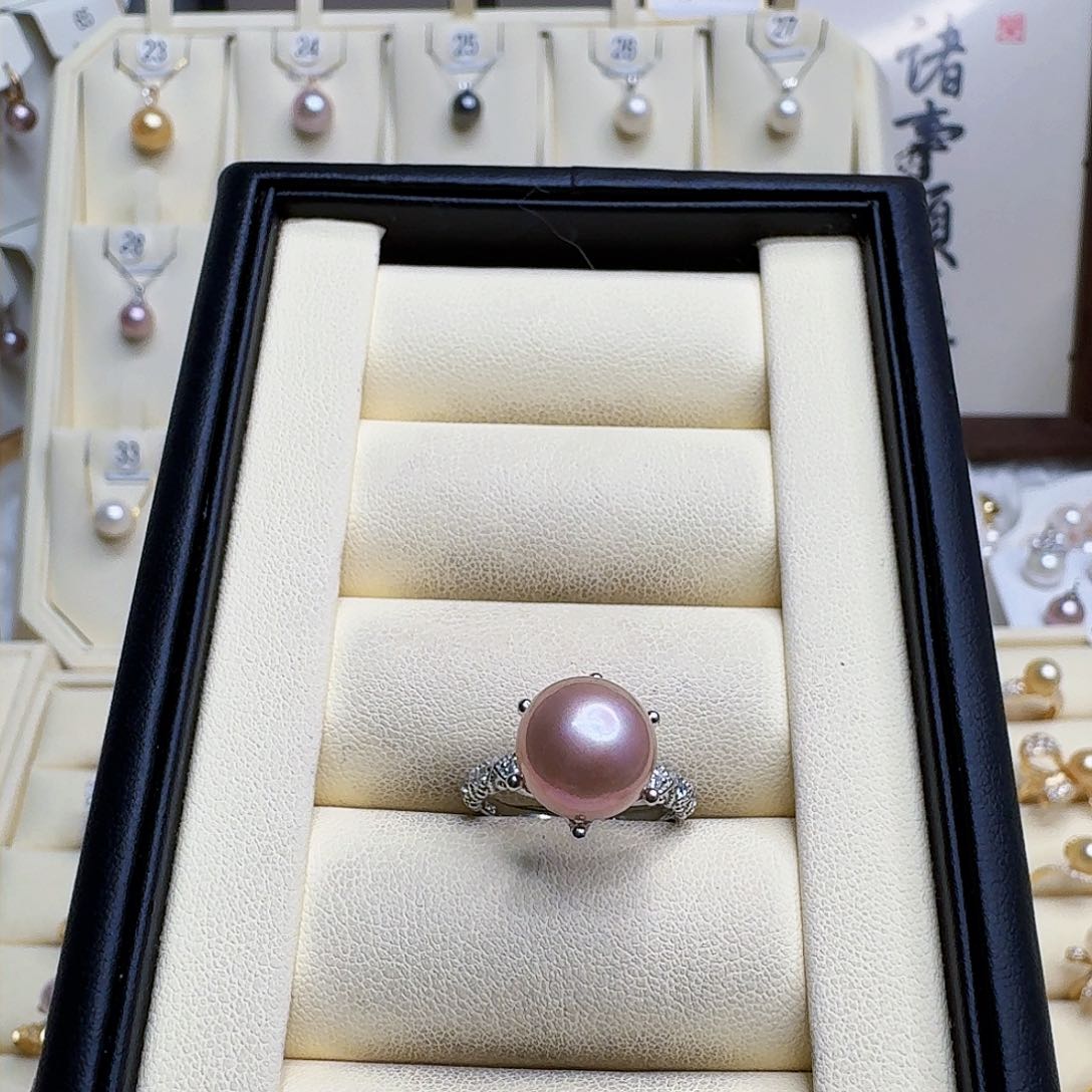 淡水珍珠戒指银S925镶嵌旭*?