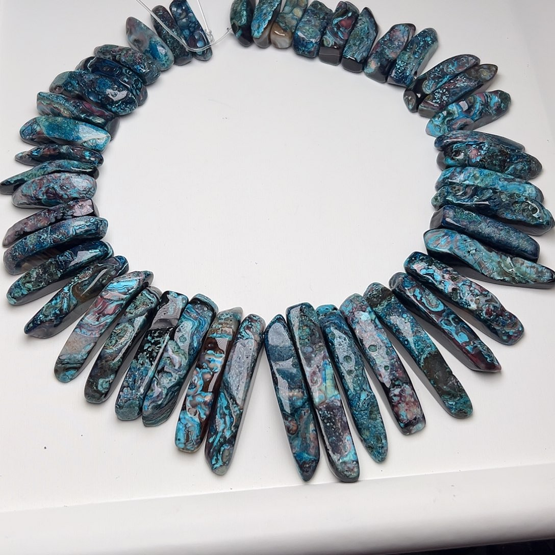 玛瑙/玉髓合金珠宝半成品G458。天然玛瑙随形塔链长牙一条