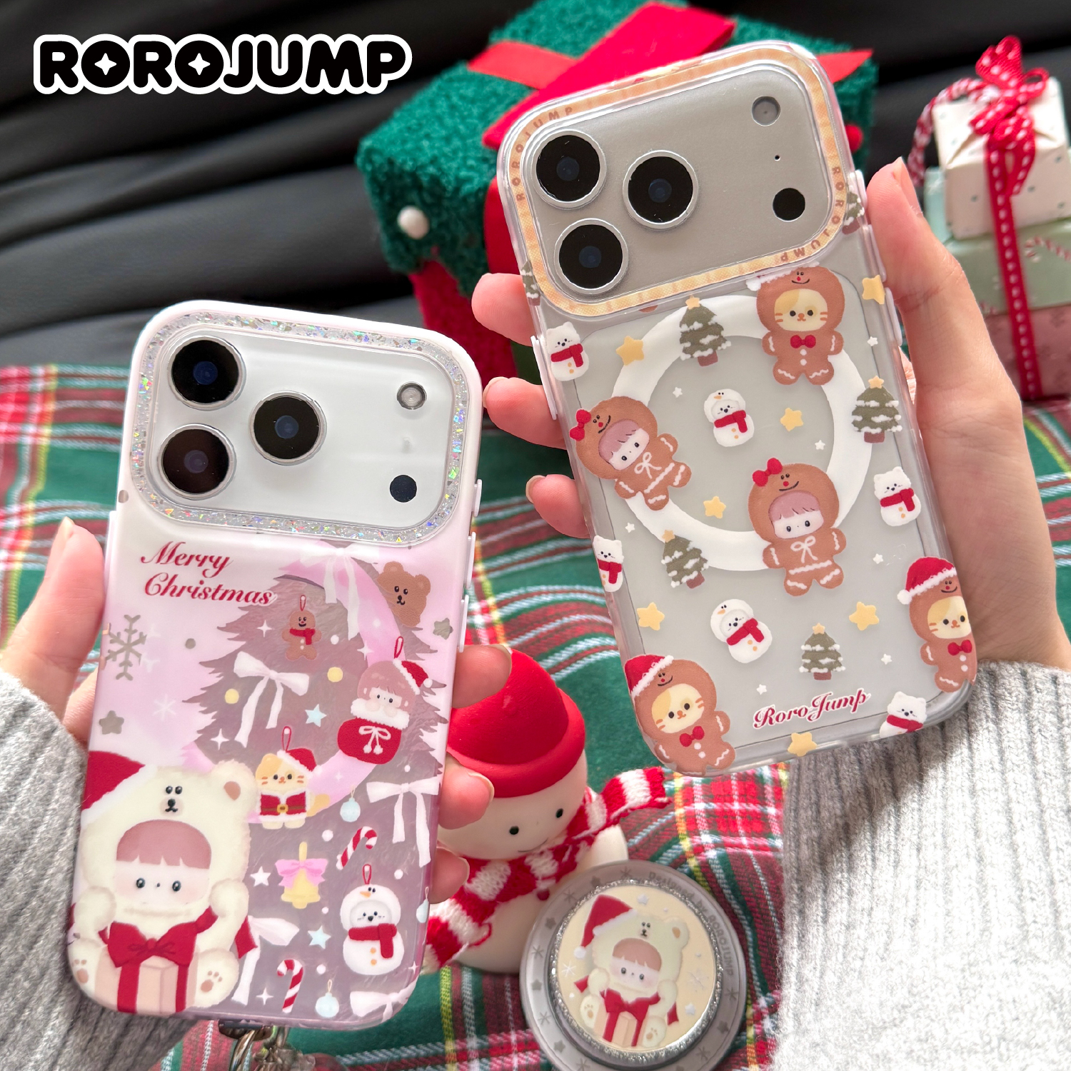 肉肉酱梦幻圣诞透明电镀磨砂卡通可爱苹果磁吸手机壳17/16/15