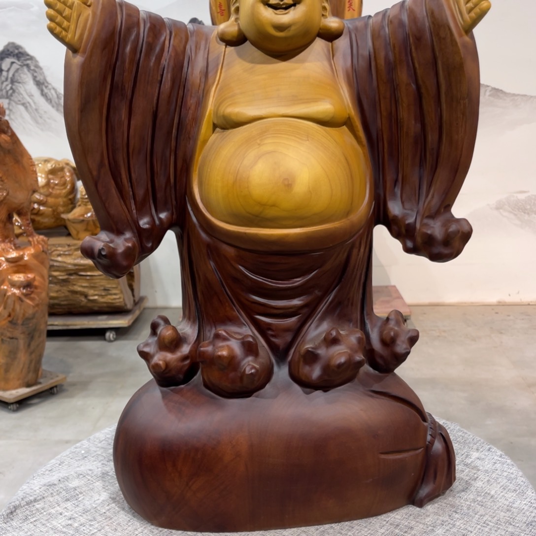 香樟木我*。香樟木手工雕刻弥勒
