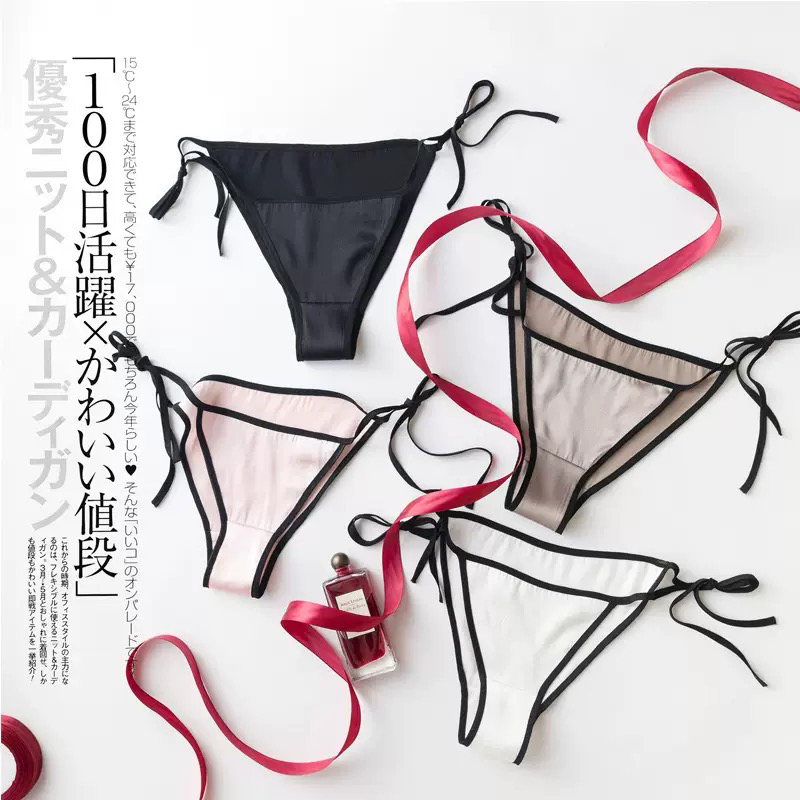 女士透气桑蚕丝系带蝴蝶结内裤舒适性感设计