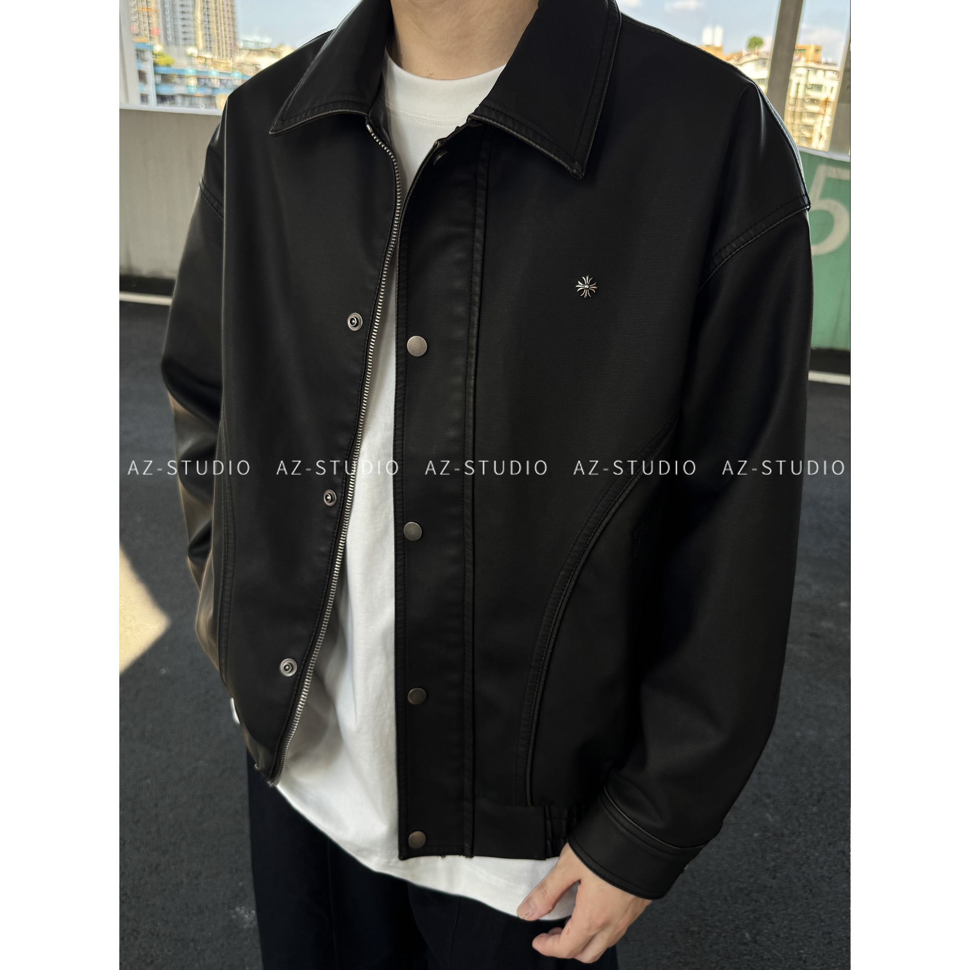 阿泽同款百搭新款皮衣外套时尚潮流男女同款秋冬-ZM2171-1