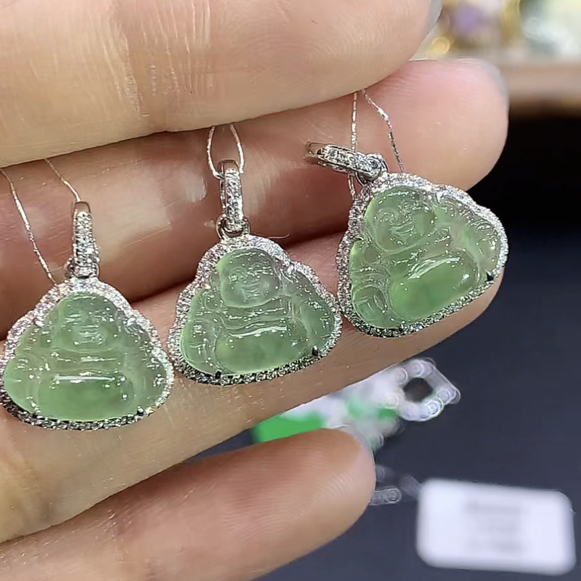 翡翠18k镶嵌果汁绿佛公吊坠 多样性发其一 0147 