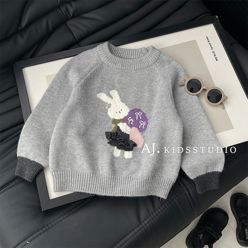 秋冬装女童韩版时尚可爱萌兔提花厚款套头毛衣MPG7382-PP3
