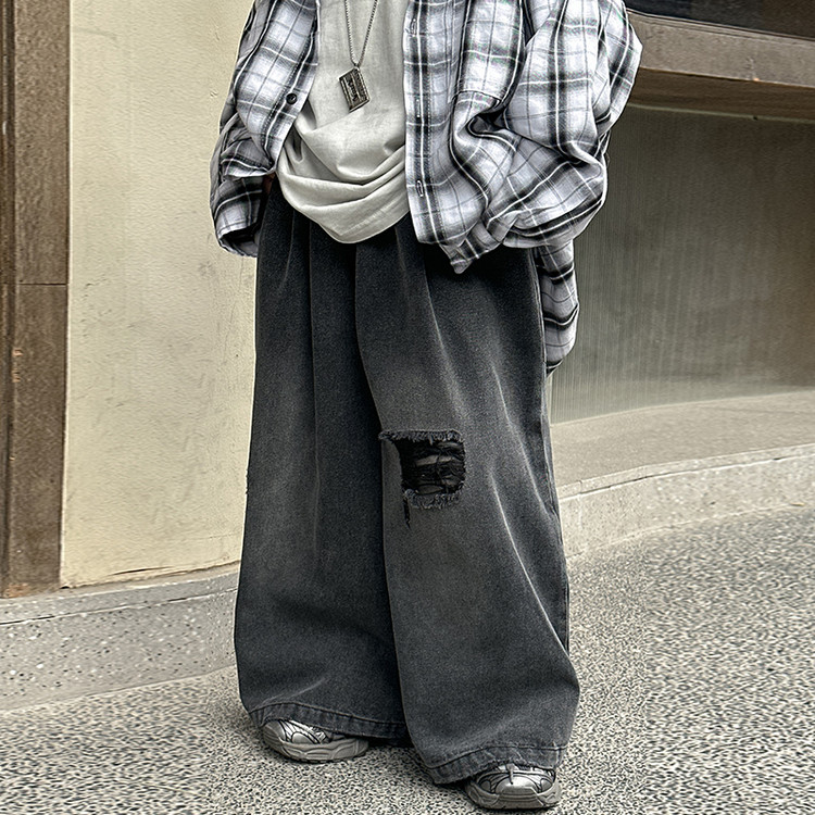 【小石头剪刀布】&HY2561款宽松牛仔裤子