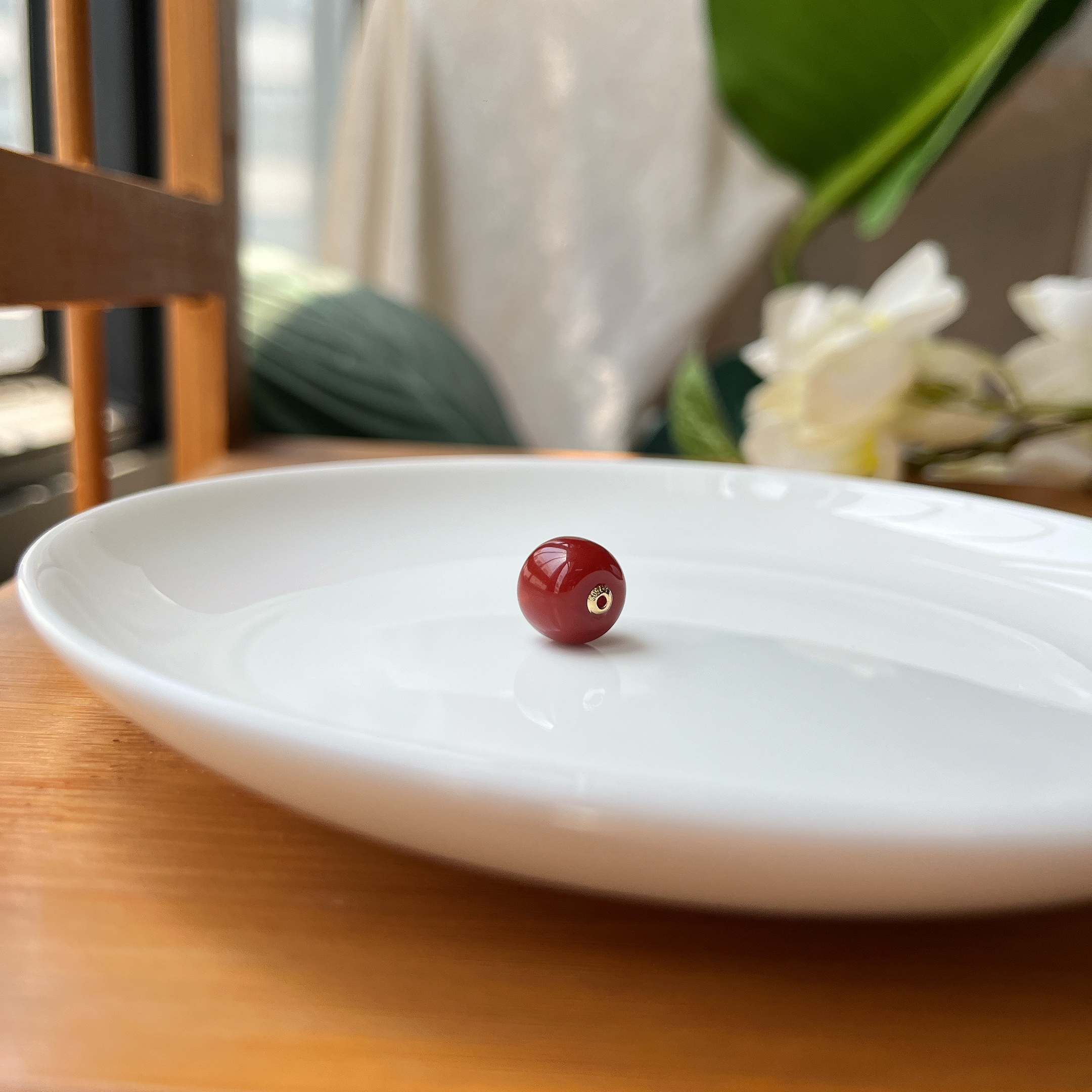 【郭老师】约11mm+满色满肉南红玛瑙老型珠18K金贴片路路通吊坠