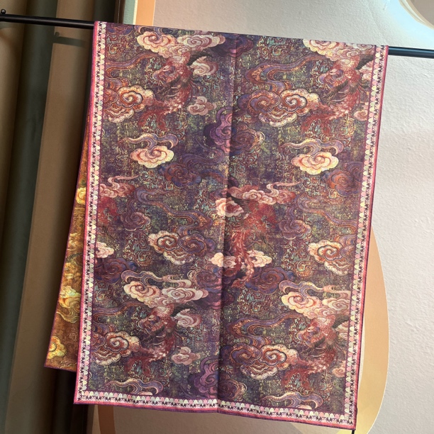 【紫霄凤吟】180*70黄金罗长巾围巾女士丝巾百搭双面戴中国风气质