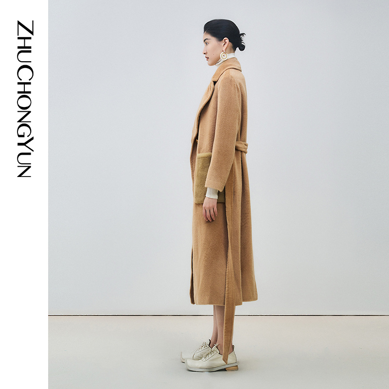 ZHUCHONGYUN冬款柔和典雅长款羊驼毛简约廓形大衣C1JS4530D