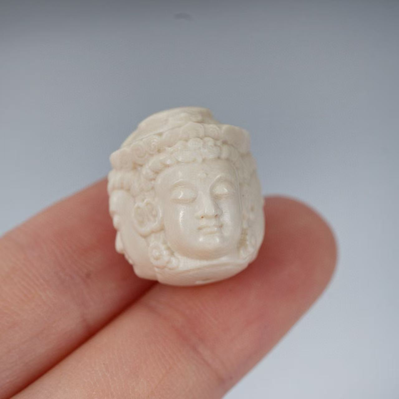 A115天然猛犸象牙 三面观音背云12.5×14mm 文玩配饰顶珠支持鉴定