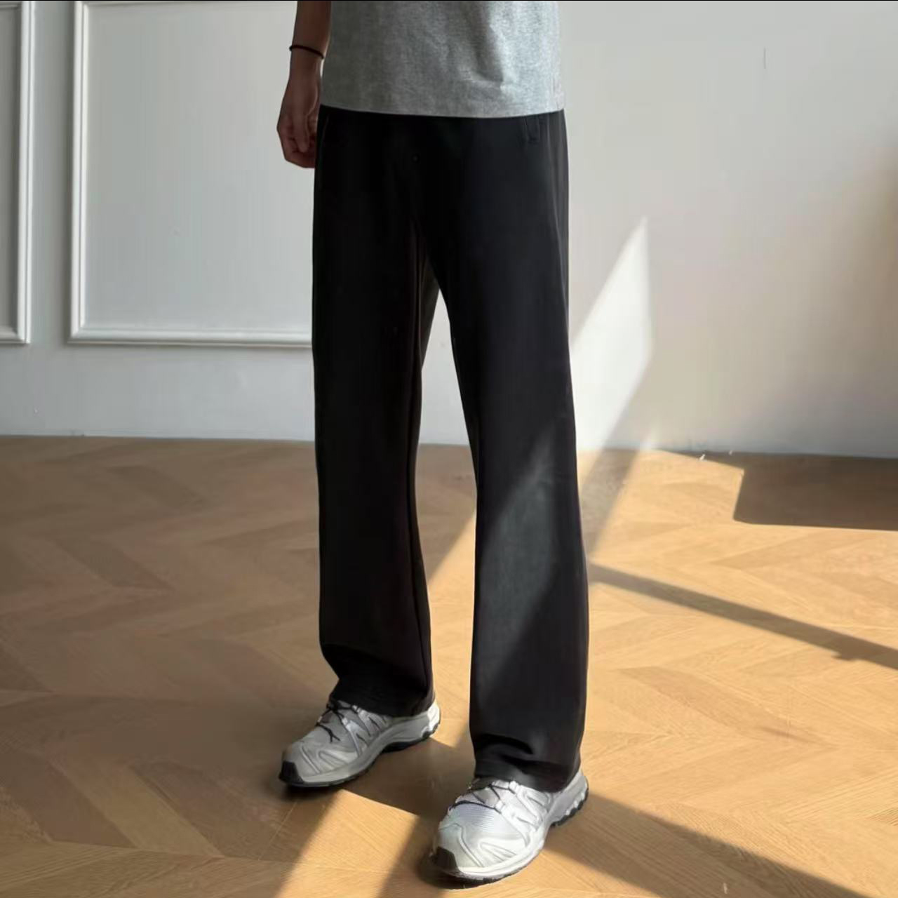 cleanfit弯刀做旧巴黎水洗灰破坏卫裤男宽松直筒运动休闲拖地长裤
