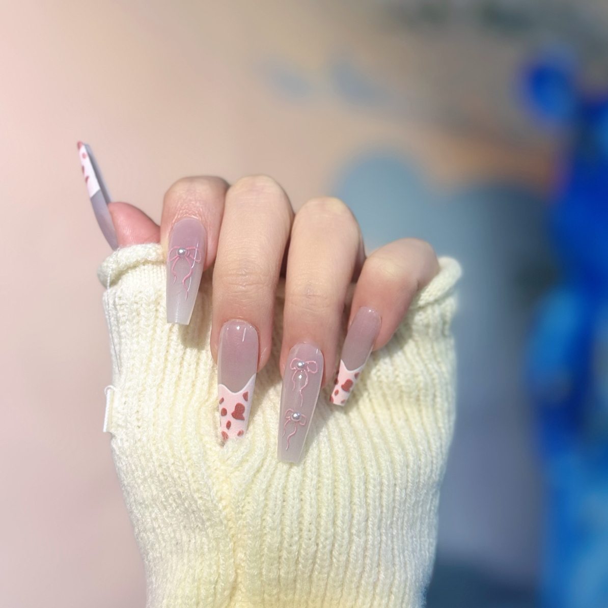 海盐豹纹纯手工穿戴甲冰蓝腮红猫眼渐变显白高级感美甲贴片