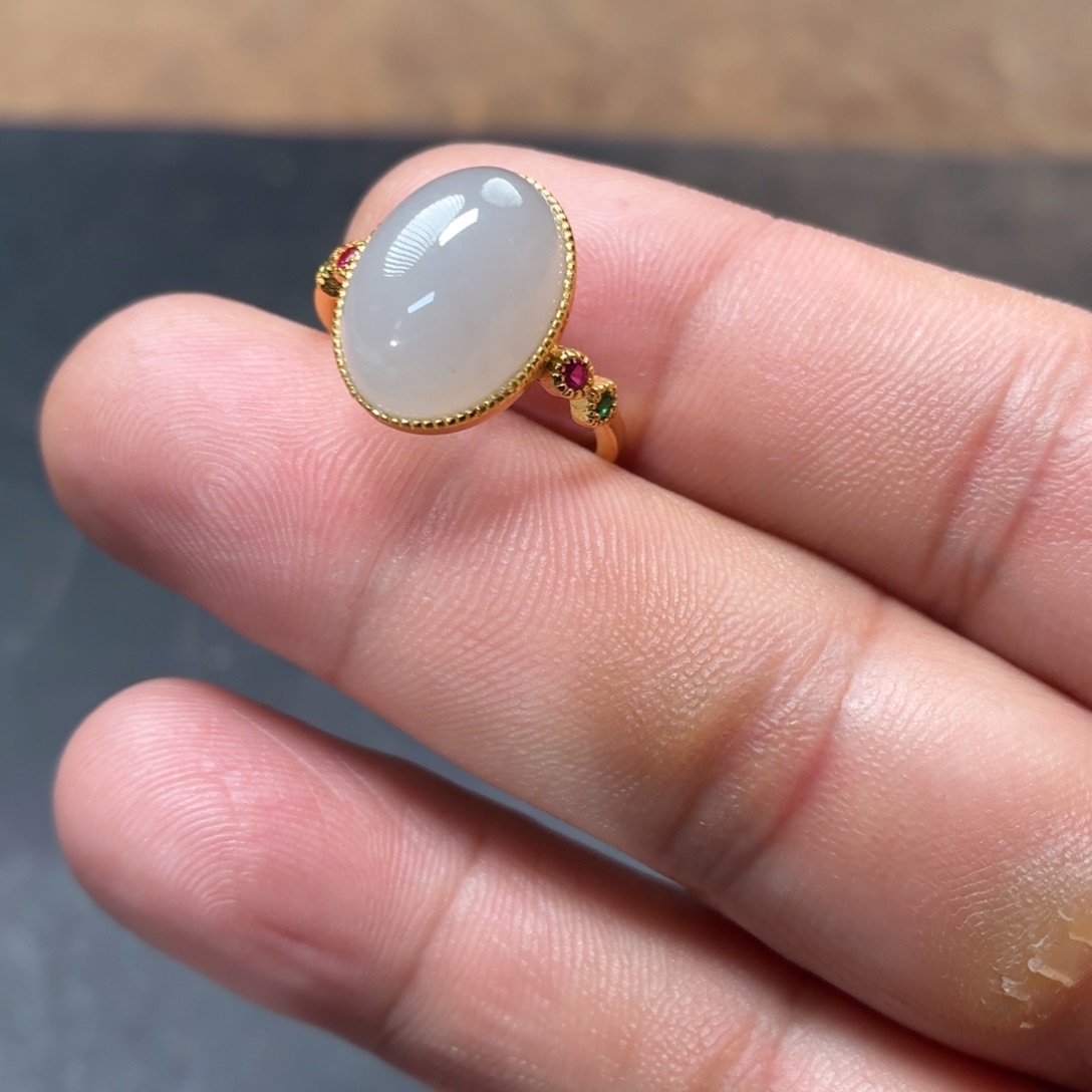 和田玉银S925镶嵌戒指