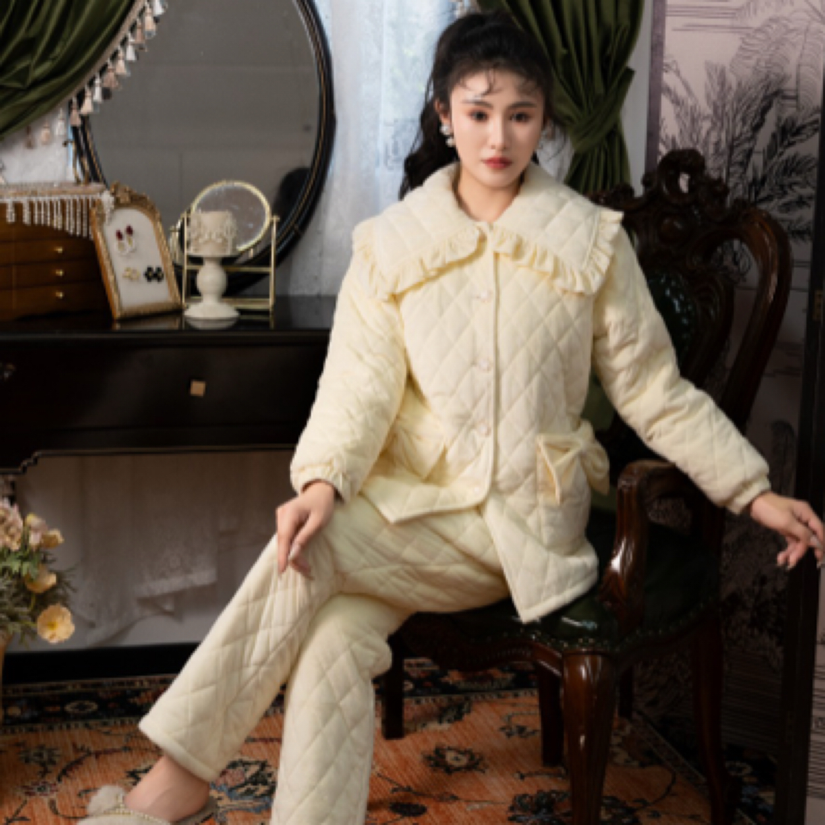 邑夏公主女士睡衣加厚可外穿家居服A0035