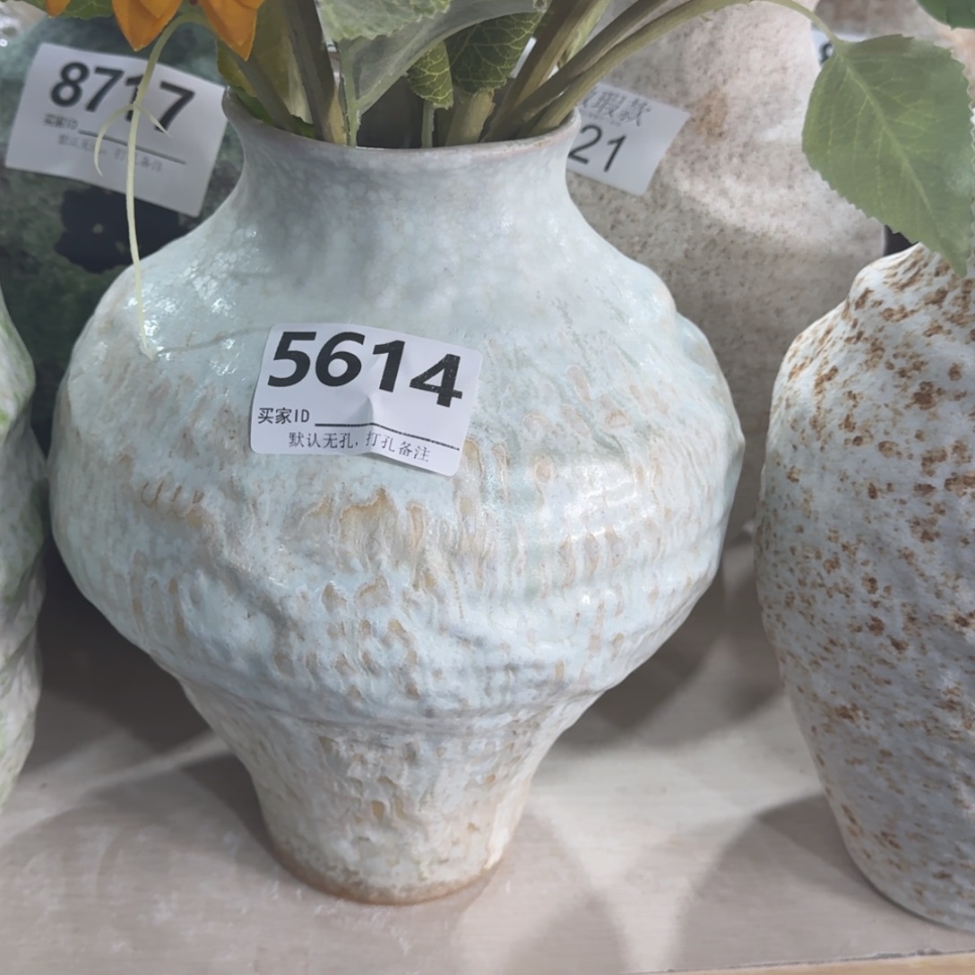 牛***菜陶摆件景德镇高温花瓶编码5614高28口8默认无孔