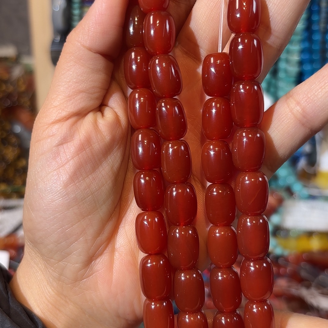 玛瑙/玉髓银S925镀金镶嵌珠宝半成品红玛瑙10-13一条