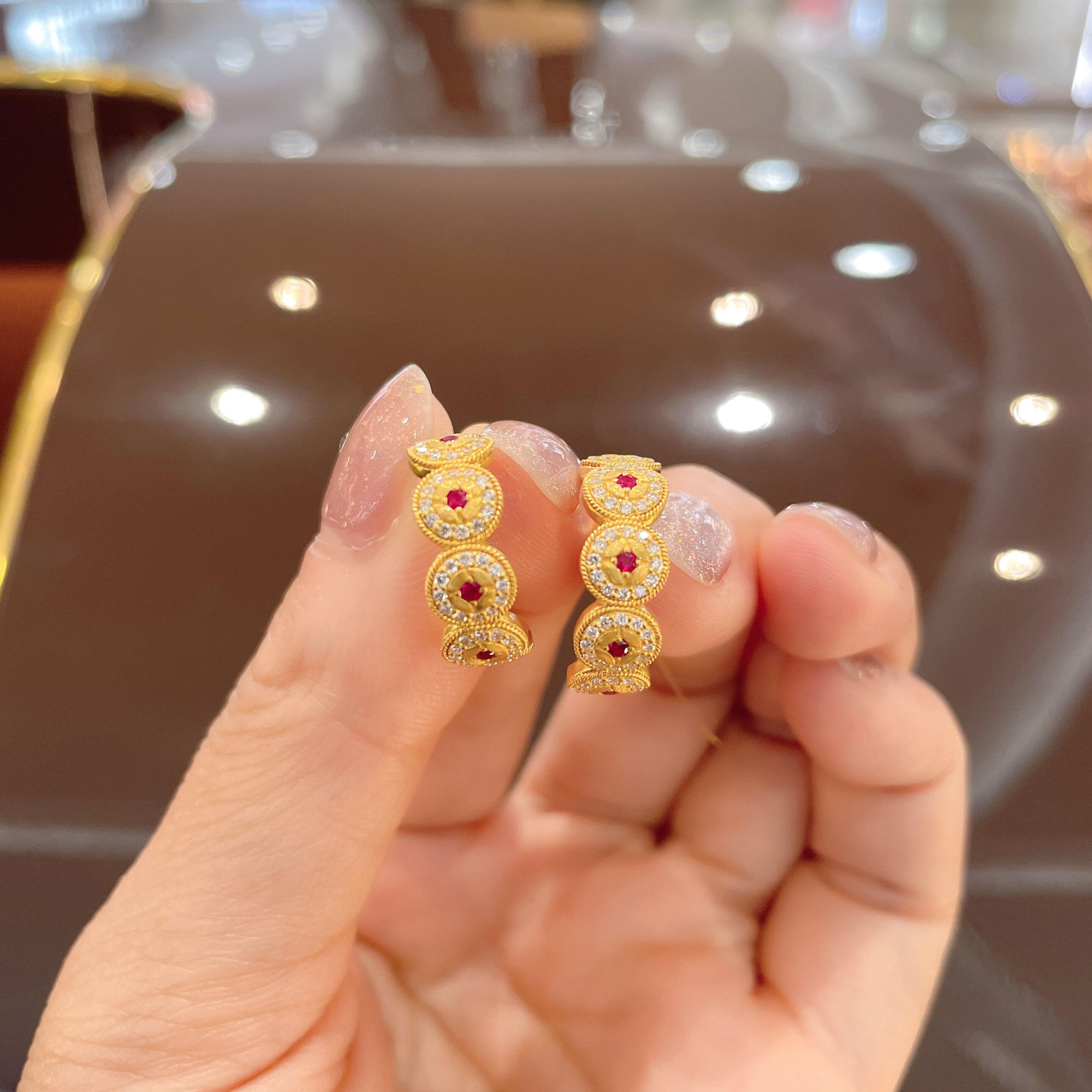 铜合金耳饰 燃力金太阳专属【ES004】镀真金24K  红白钻耳钉