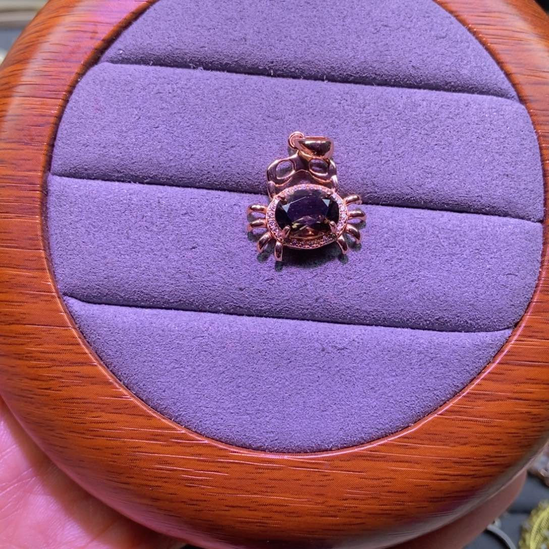 水晶吊坠(不含链)银S925镶嵌茶晶