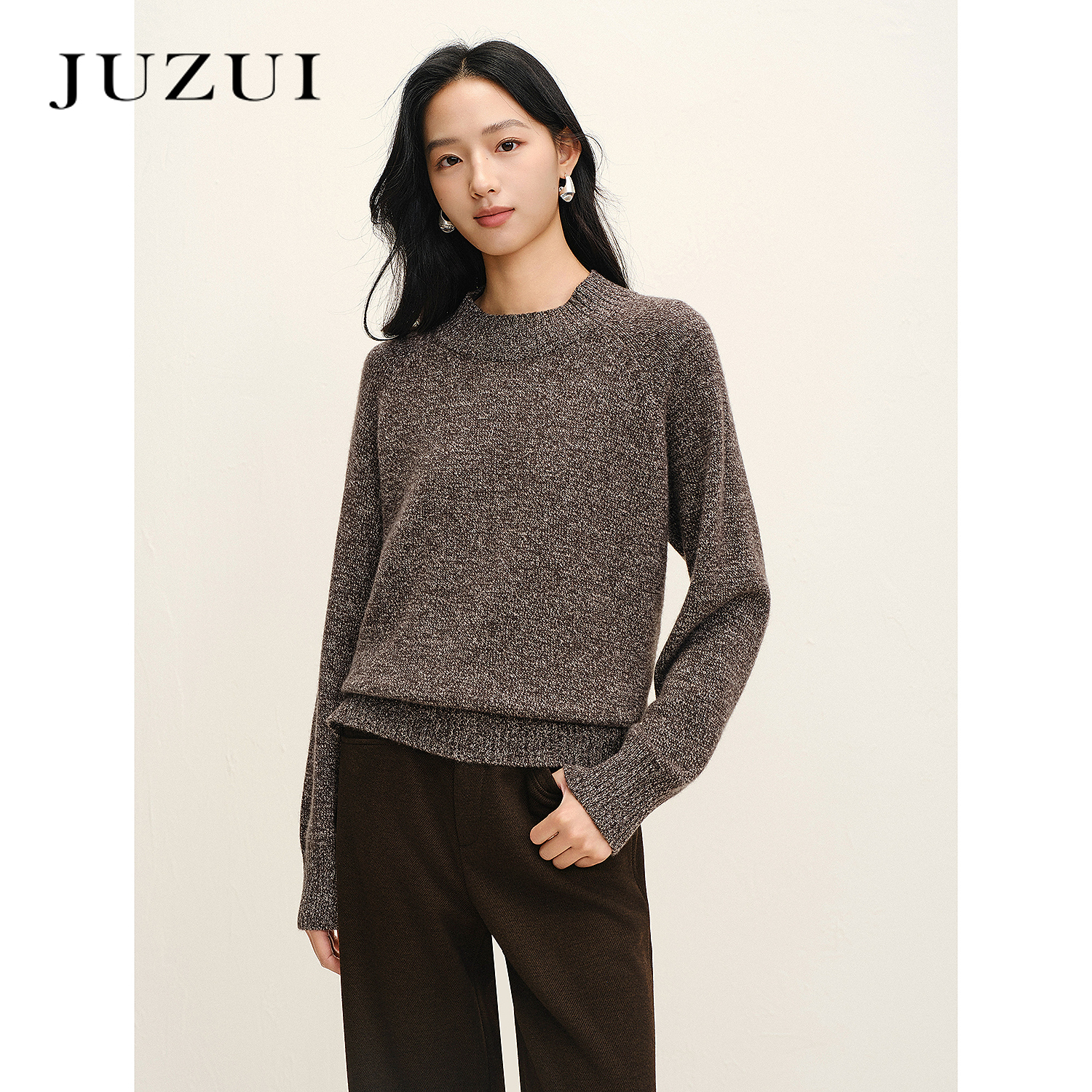 JUZUI玖姿慵懒老钱风半高领山羊绒毛衫女2025冬季新款JWED31059