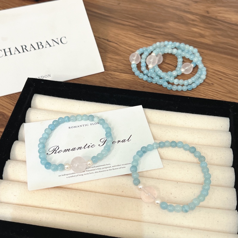 X1297[ 海港晴空]冰透莫粉海蓝宝手链高端轻奢手串多样性发一