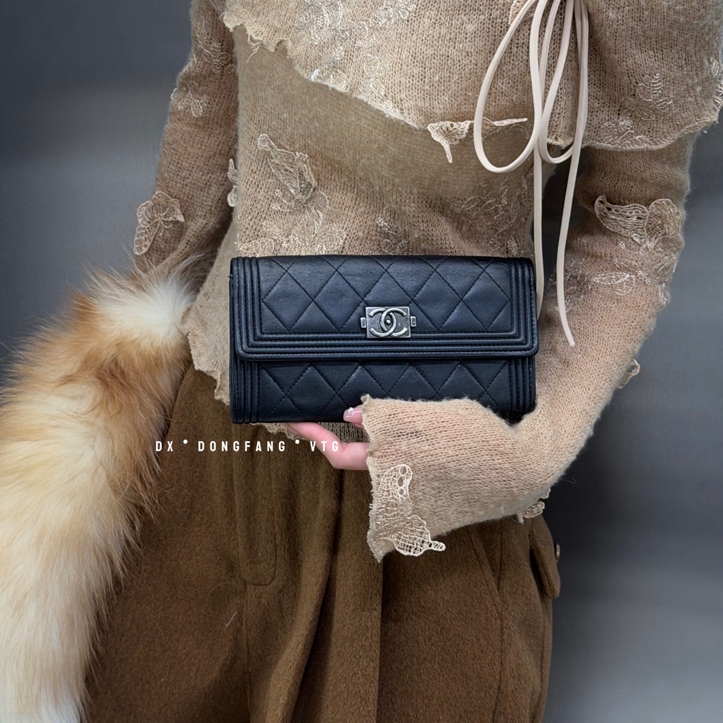 95新 Chanel/香奈儿 chanel leboy黑银钱包