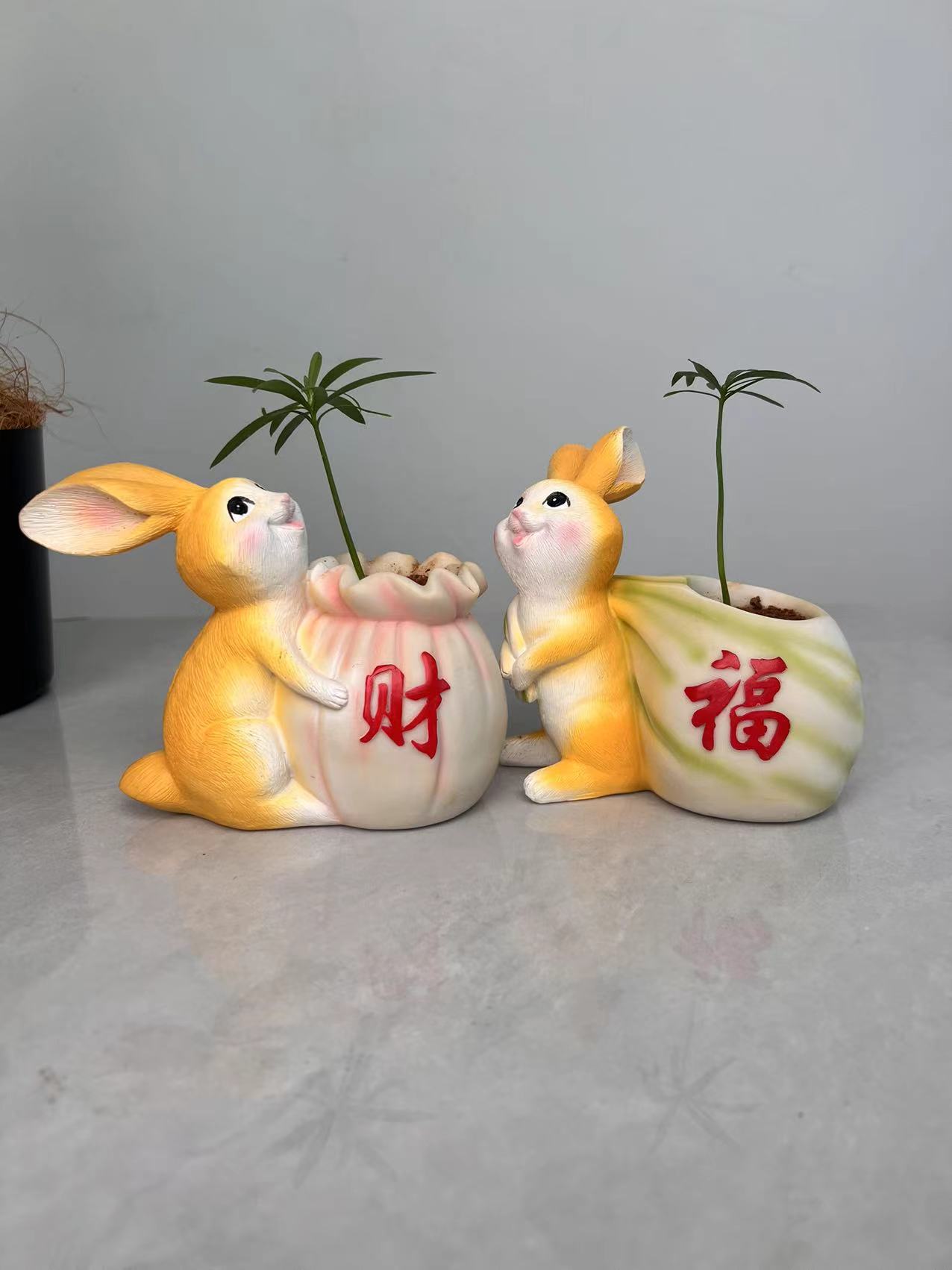 史克森财福兔盆栽花园阳台室内家居办公台面装饰品树脂工艺创意