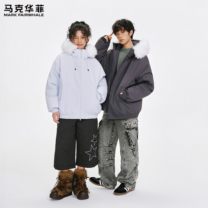 马克华菲宽松型长袖保暖厚款免烫滑雪服宽松情侣棉服