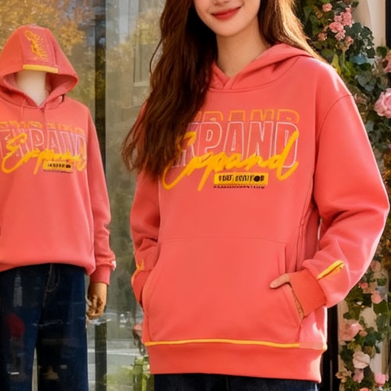 【西柚红加绒】帽衫冬季加绒精棉棉新款连帽衫印花时尚休闲情侣卫衣