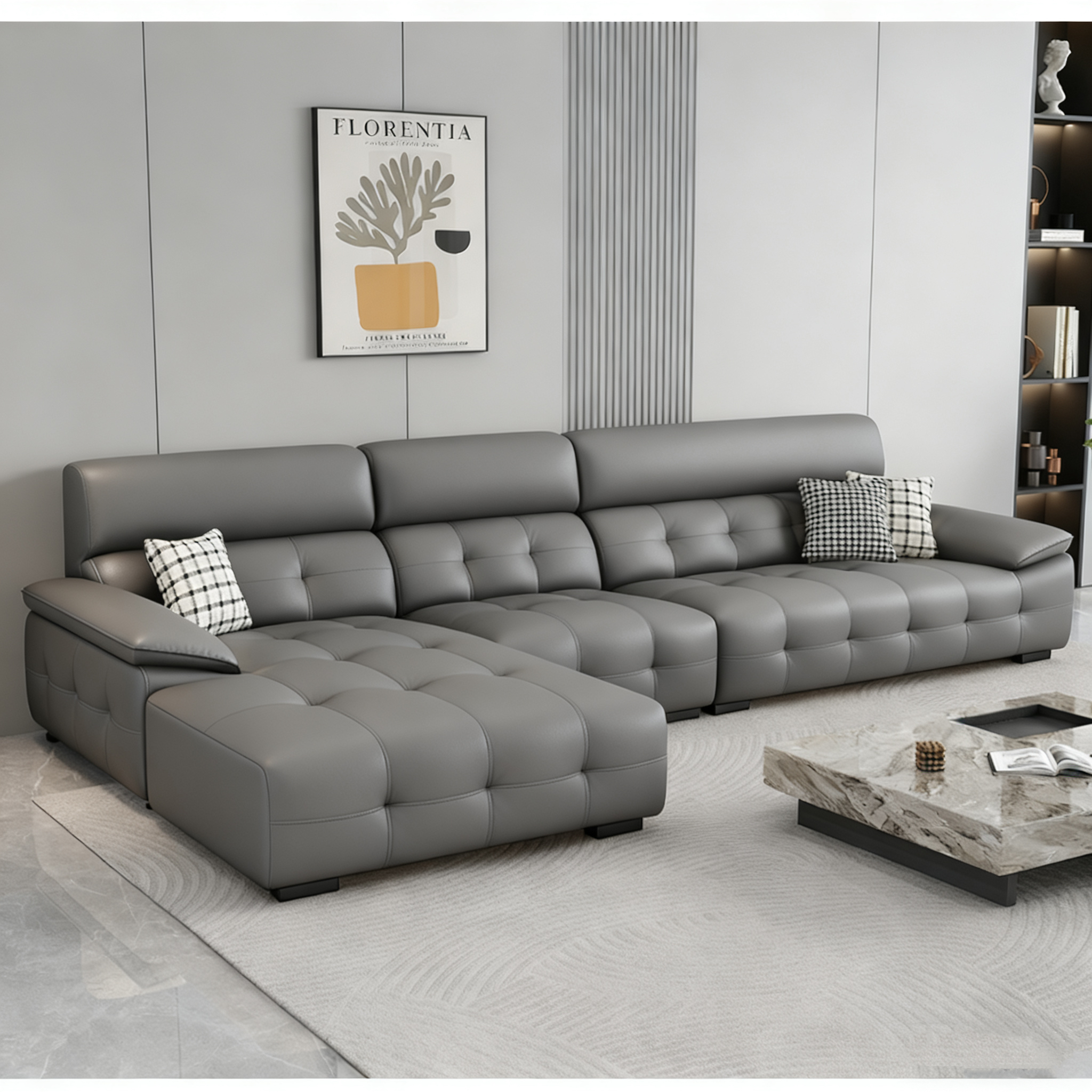 2025新款现代劳伦斯沙发全真皮意式头层牛皮轻奢大户型贵妃位组合