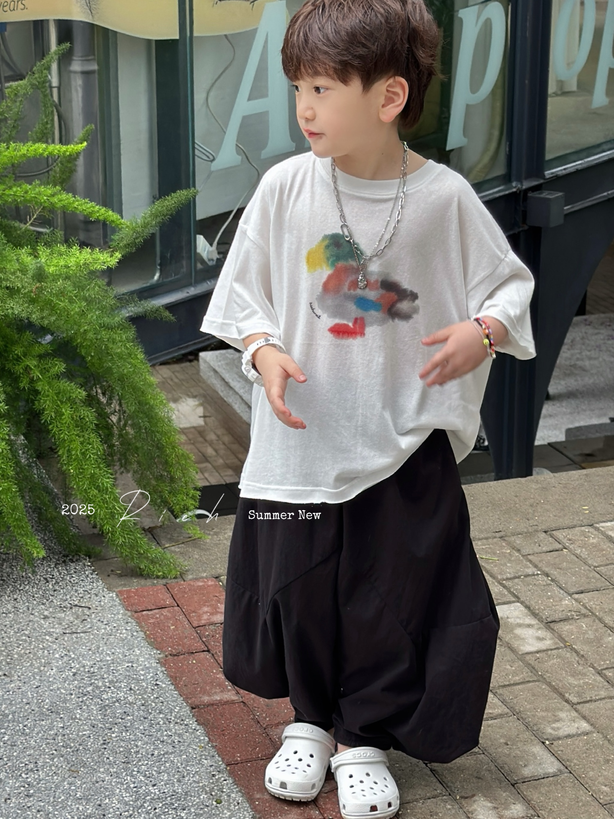 NO退NO换【彩绘小鸭】彩色白色短袖男女童卡通t1290