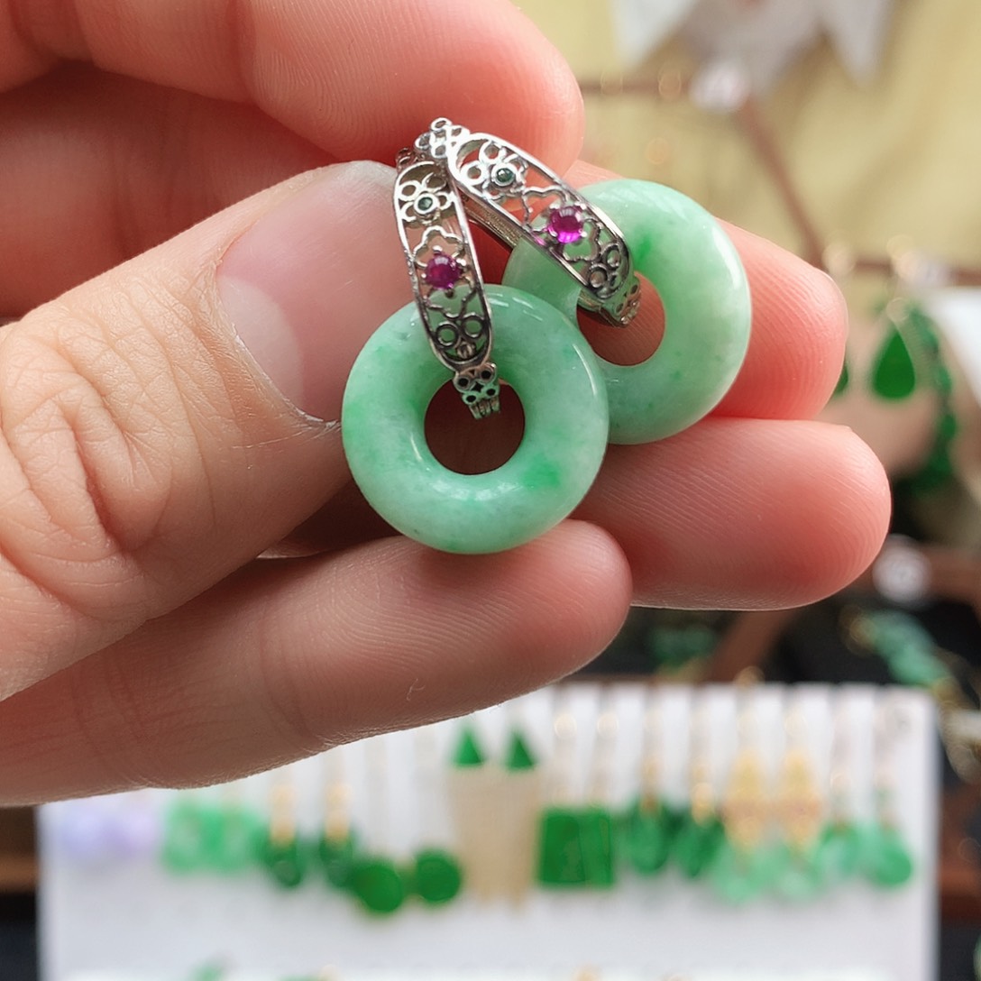 翡翠耳饰银S925镶嵌耳饰