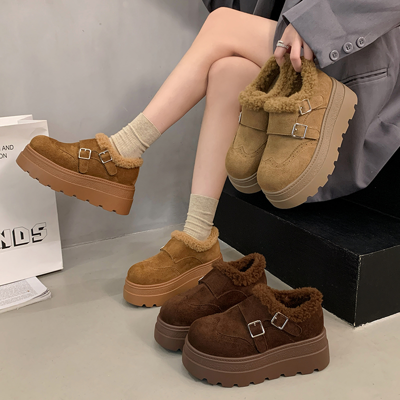 冬季短筒雪地靴女乐福棉鞋博肯鞋加绒保暖女鞋一脚蹬厚底毛毛鞋