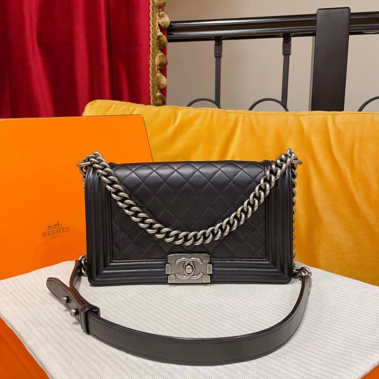 95新 Chanel/香奈儿 GGS丨Leboy中号黑银荔枝/20251074
