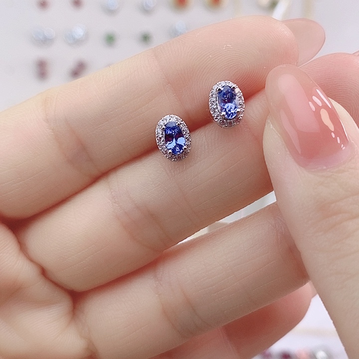 坦桑石耳饰银S925镶嵌