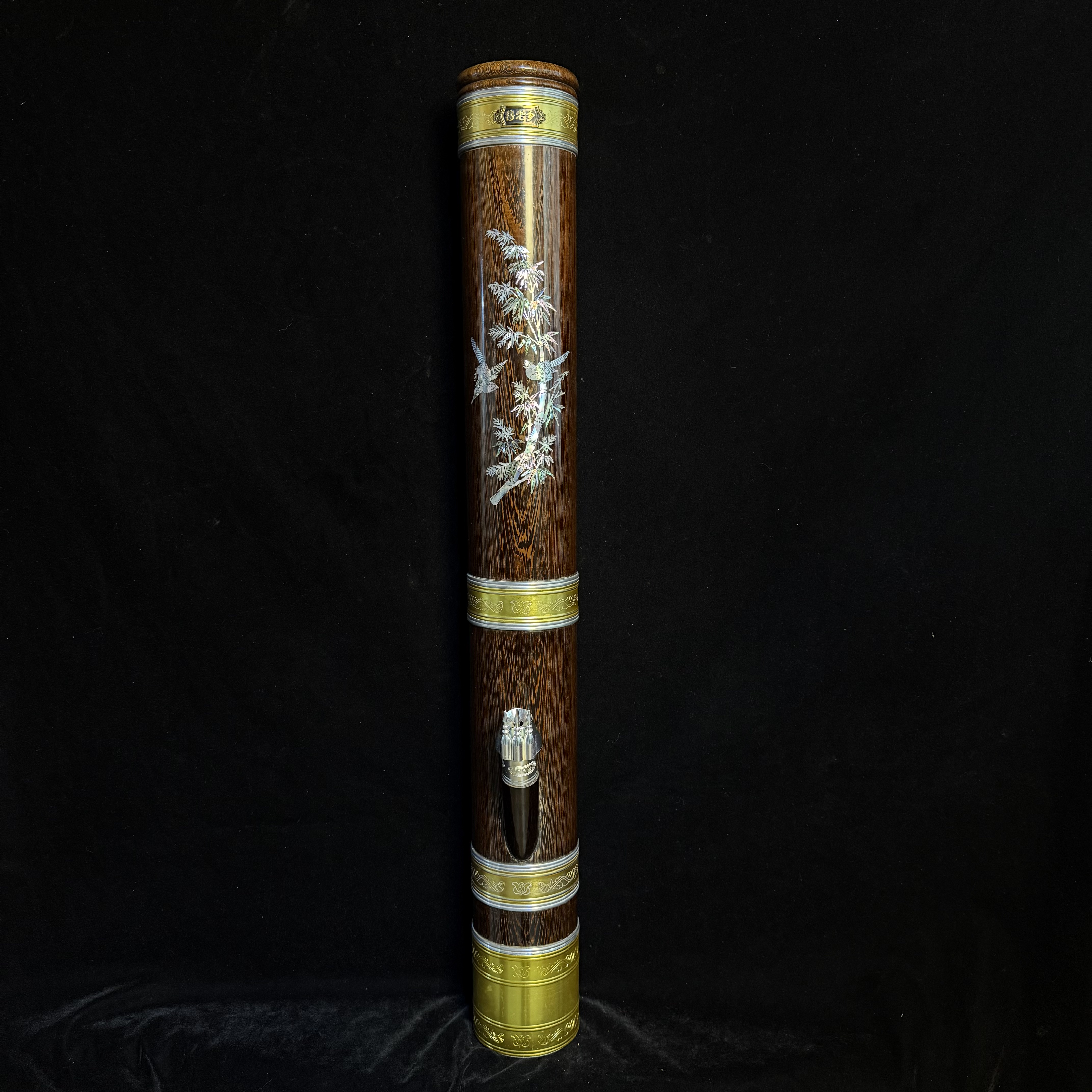 手工雕刻鸡翅木彩贝款水筒筒