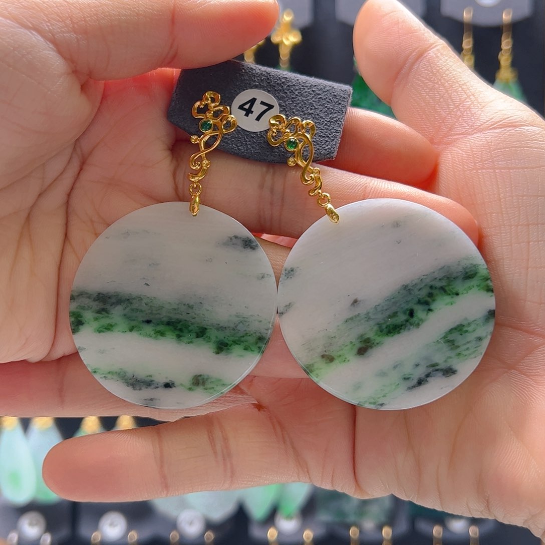 银S925镶嵌翡翠耳饰