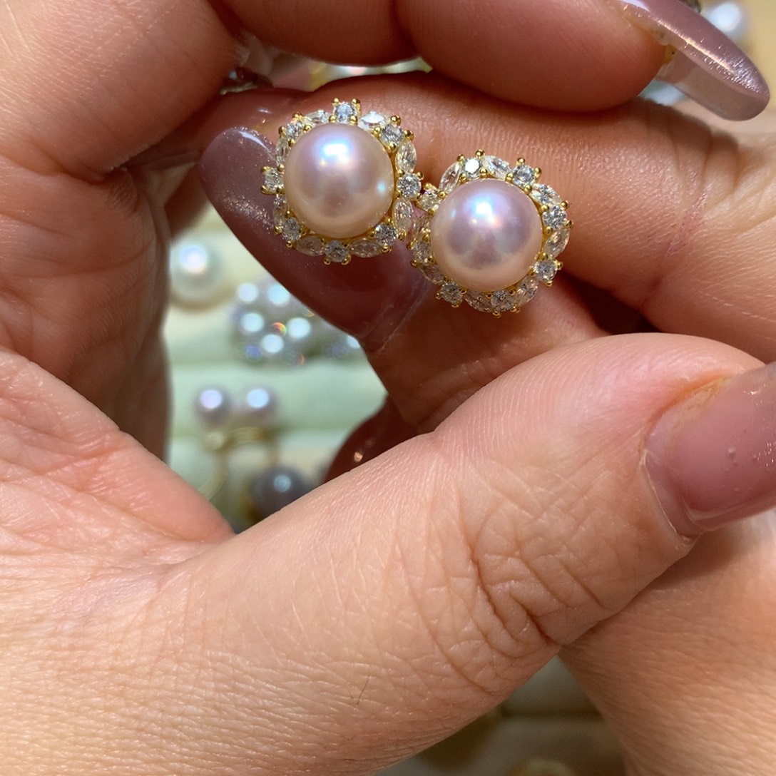 海水珍珠耳饰银S925镶嵌